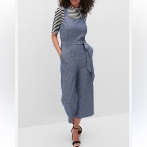 Banana Republic Pants - Banana Republic Blue Linen Blend Chambray Wide Leg Cropped Jumpsuit